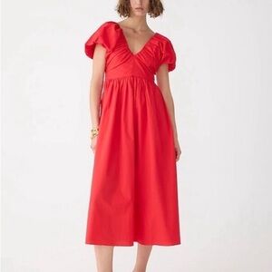 Elegant Red Puff Sleeve Dress
